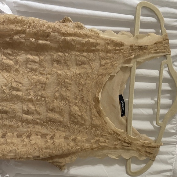 Beige Lace Sleeveless Tank Top - Picture 2 of 4